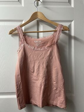 Kathy Curvy Womens One Size Shaping Tank Top Mauve Dusty Lace V Neck Thin Straps